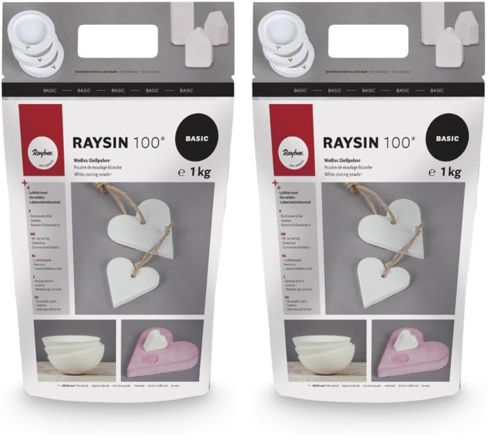 Rayher 3410302 RAYSIN 100 plâtre/poudre de moulage, blanc, 1 kg, durcissement rapide à l’air, inodore, structure fine, moulage d’objets décoratifs,...