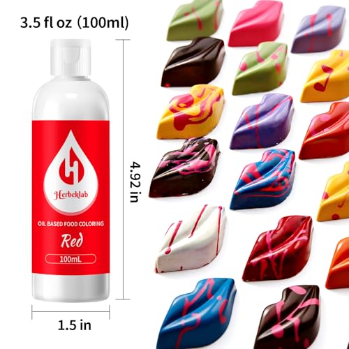 Image of Red Oil Based Food Coloring for Chocolate - Herbeklab 100ml Professional Concentrated Oil Food Dye for Candy Melts, Chocolate, Cake Pops, Strawberries & Baking