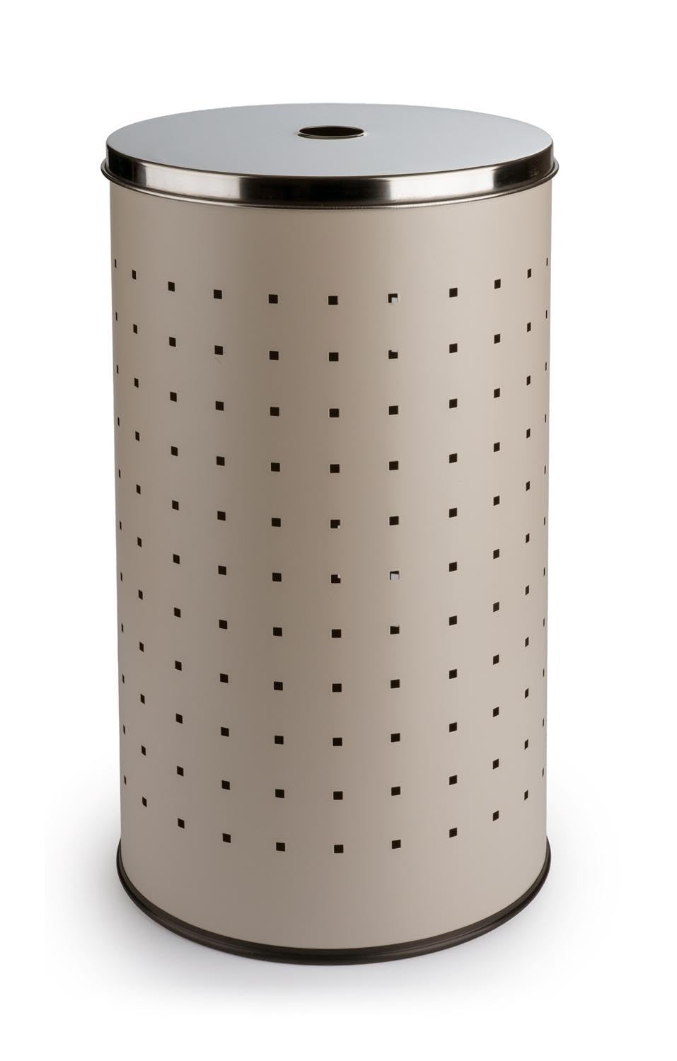 Wäschekorb mit Deckel und Luftlöchern - Greige, Beige - Edelstahl - 37 L Fassungsvermögen - Ø 29 cm - 54 cm hoch - Wäschetonne Wäschesammler Wäschebox Wäschetruhe