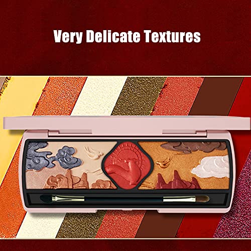 Eye Makeup Palette, Palaces Relief Eyeshadow Palette, Chinese Style Matte Eyeshadow Pigmented Shades Set Shimmer Foils Eye Makeup Long Lasting Palette of Shades 9 Colors Exquisite Deer Bird Mountain CloudsTextures Sweatproof