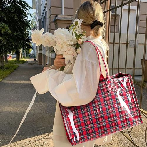 Image of KALIDI PVC Tote Bag Women's Kraft Paper Work Handbags Purses with Top Handle
