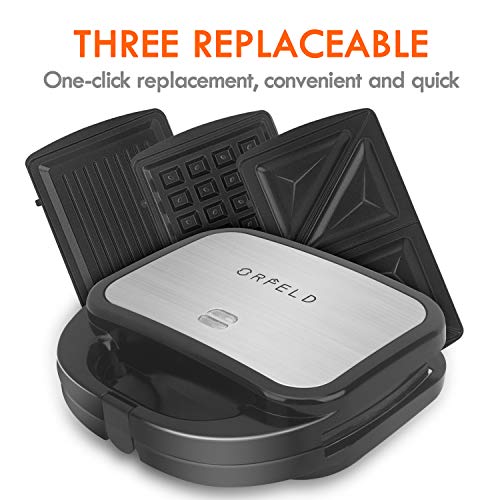 ORFELD Sandwich Maker, Sandwich Panini Grill, 750-Watts, 3-in-1 Detachable Non-stick Coating, LED Indicator Lights