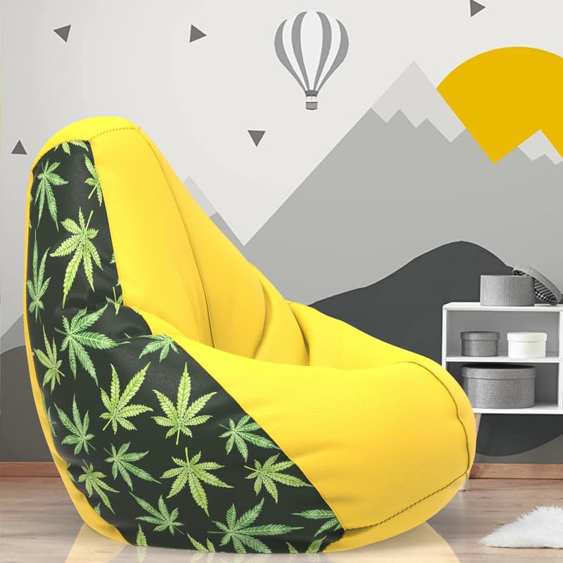 Biggie Bean Bag BiggieBean Cover 6XL- Official: Jack & Mayers Bean Bags - Max User Height : 6-6.5 Ft. - Weight : 99-110 Kgs(Model: Floral Pattern 4 - H - Yellow Black)-image-29