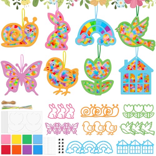 Fensterbilder Frühling Ostern Basteln Kinder Fensterdeko Vögel Blumen Schmetterlinge Hasen Bastelset Frühlingsdeko Fensterbild DIY Fensteraufkleber Selbstklebend Fenster Sticker Anhänger Kinderzimmer