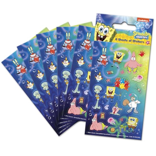 Autocolantes azuis para sacos de festa de Bob Esponja (seis folhas) | Produto com licença oficial | Reutilizáveis em superfícies não porosas | Perfeito como saco de festa ou enchimento de meias | A