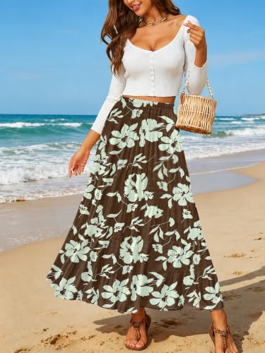 Image of NASHALYLY Women's Chiffon Elastic High Waist Pleated A-Line Maxi Skirts