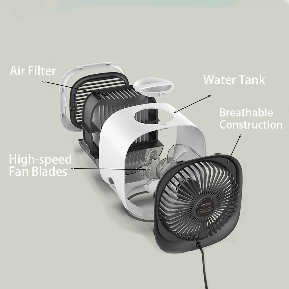 Personal Air Conditioner, Portable Evaporative Air Conditioner with 3 Wind Modes, Filter Upgrade for Bedroom Office Desk Use
