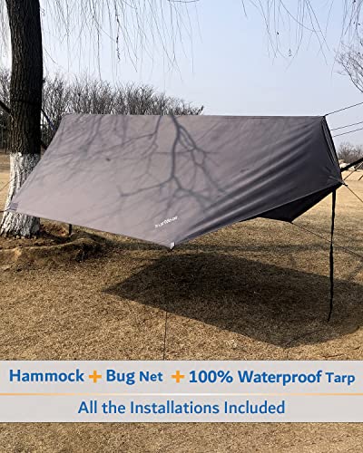 Image of Sunyear Camping Hammock, Portable Single & Double Hammock with Net, 2 Person Hammock Tent with 2 * 10ft Straps, Best for Outdoor Hiking Survival Travel