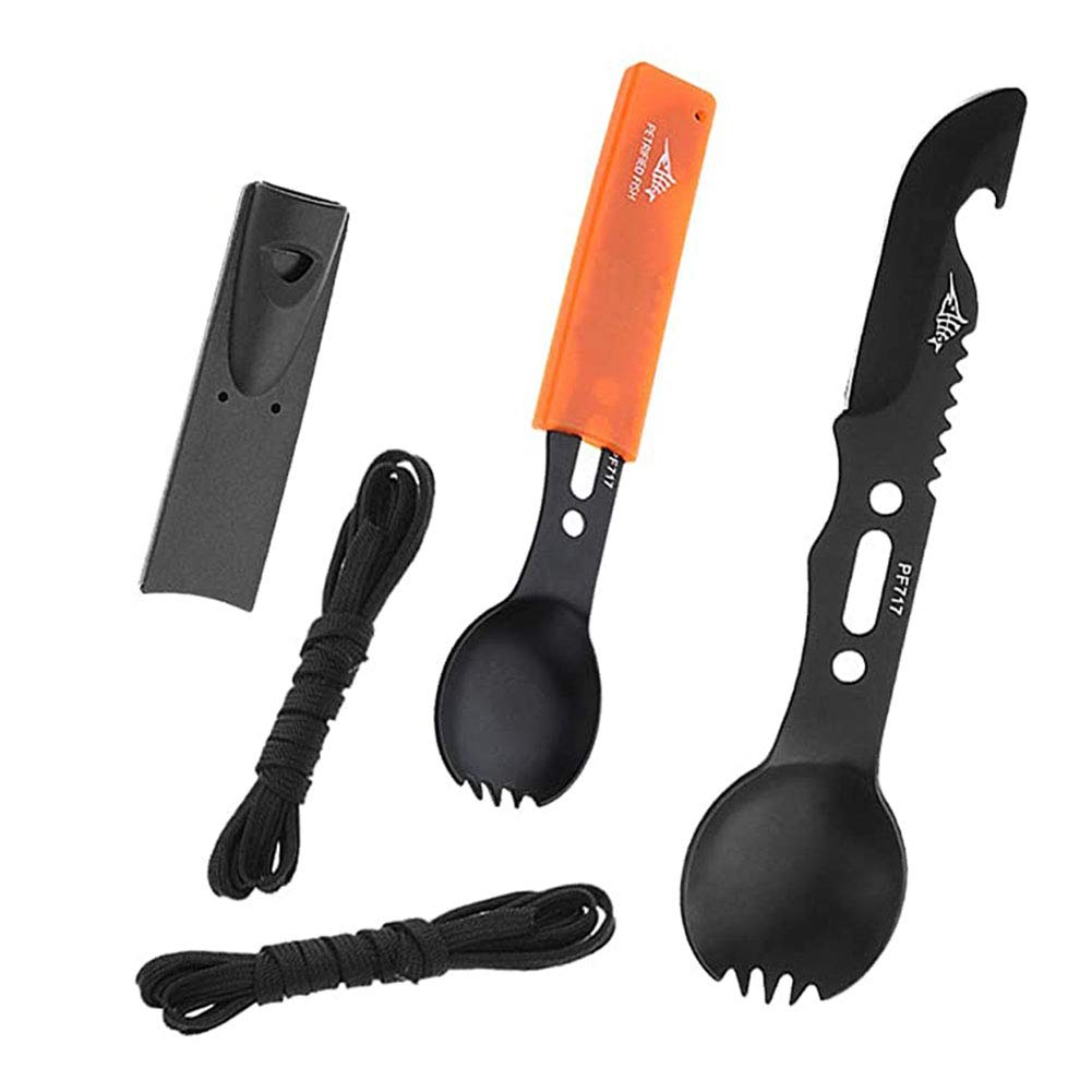ELDETU 2-PACK Survival Multifunctional Utensil Outdoor Explore Multifunctional Camping Tableware With Knife Bottle Opener Spoon Fork Tool