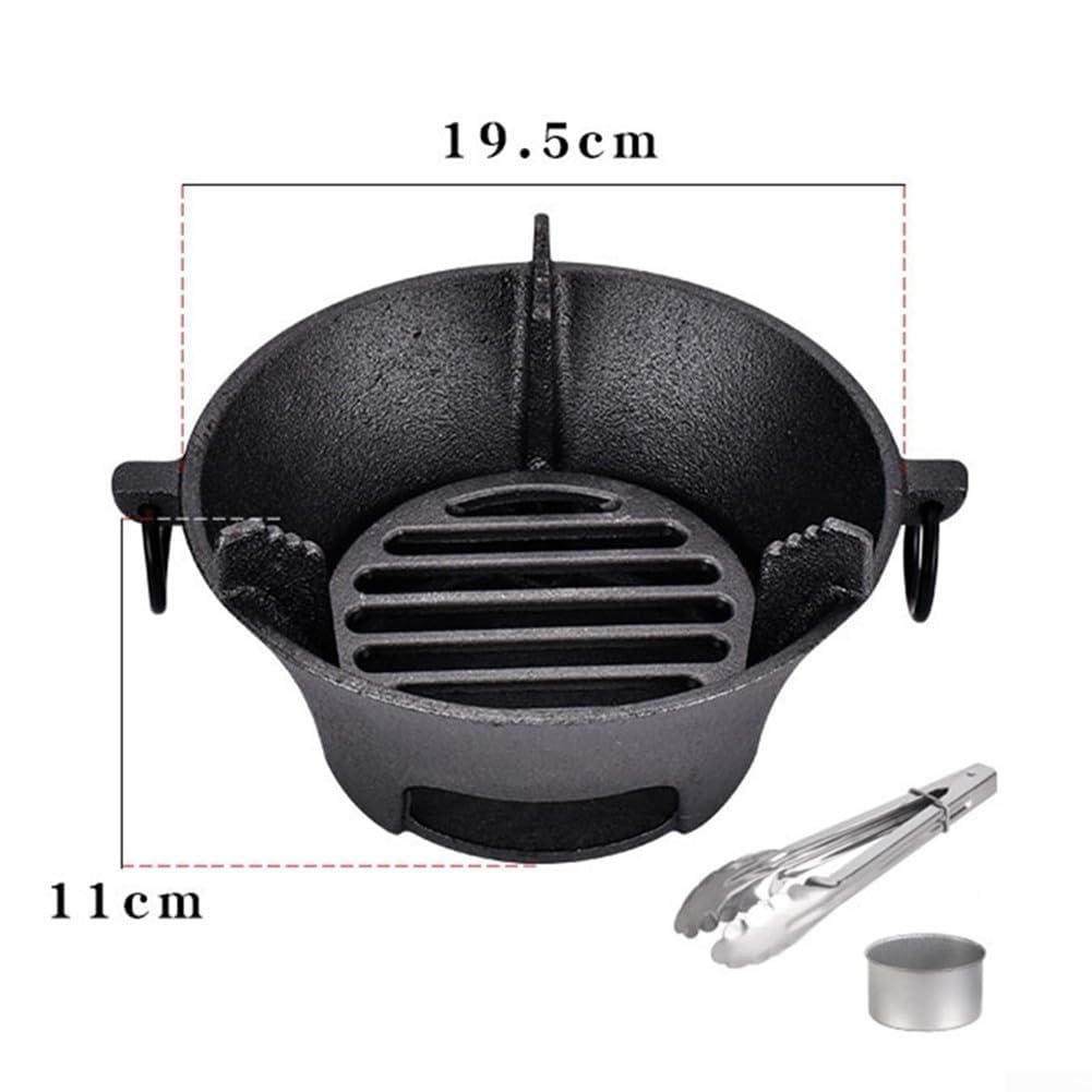 Przenośny żeliwny grill węglowy do koreańskiego i japońskiego grilla, równomierne rozprowadzanie ciepła, gruba podstawa, idealna na kemping i gotowanie na świeżym powietrzu, niezbędne przybory