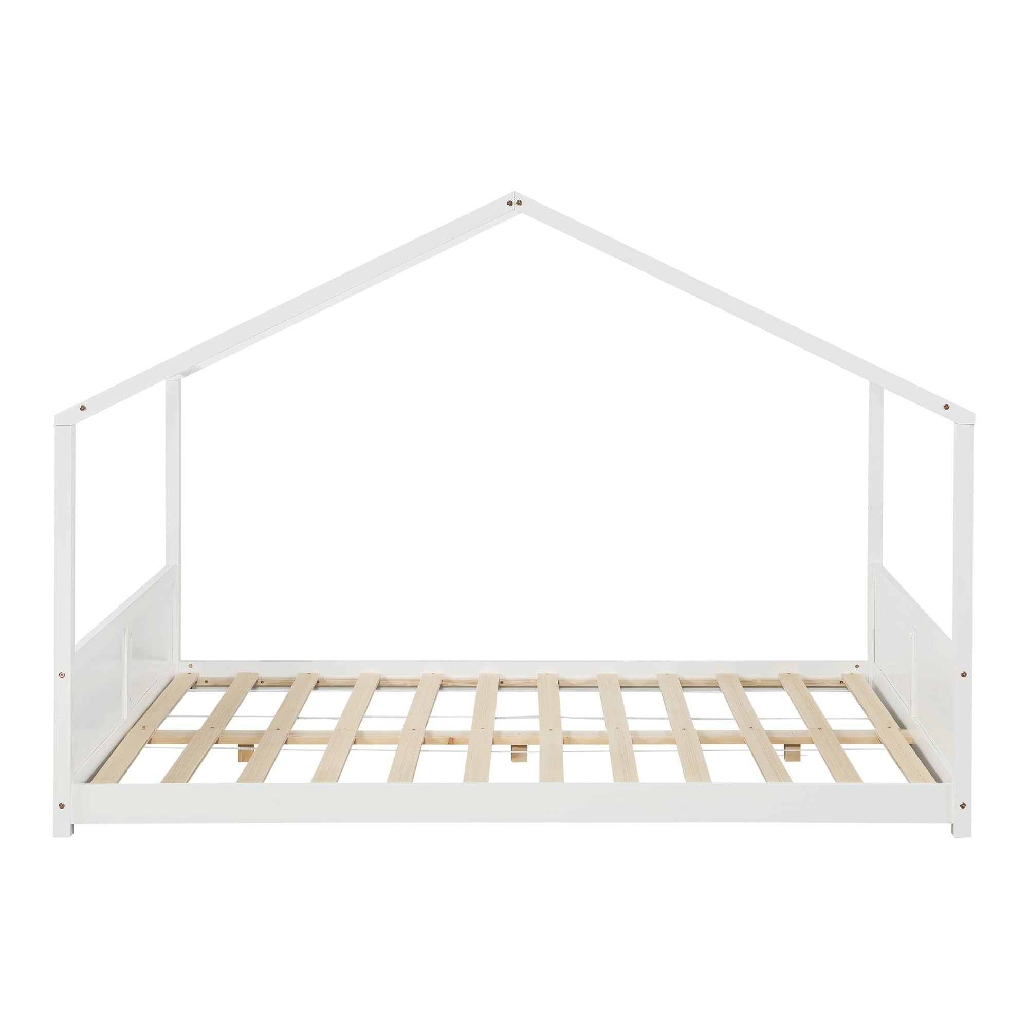 Lit Cabane Enfant Forme Maison 140x200cm - Bois Pin Naturel Avec Sommier Lattes - Capacité 140kg