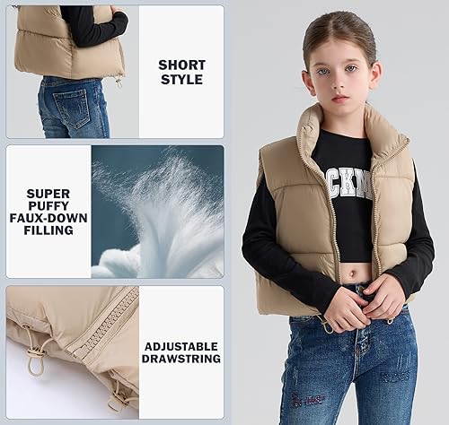 Image of SOLOCOTE Girls Puffy Vest Coat Water-Resistant Warm Winter Sleeveless Kids Jacket for 4-14 Years