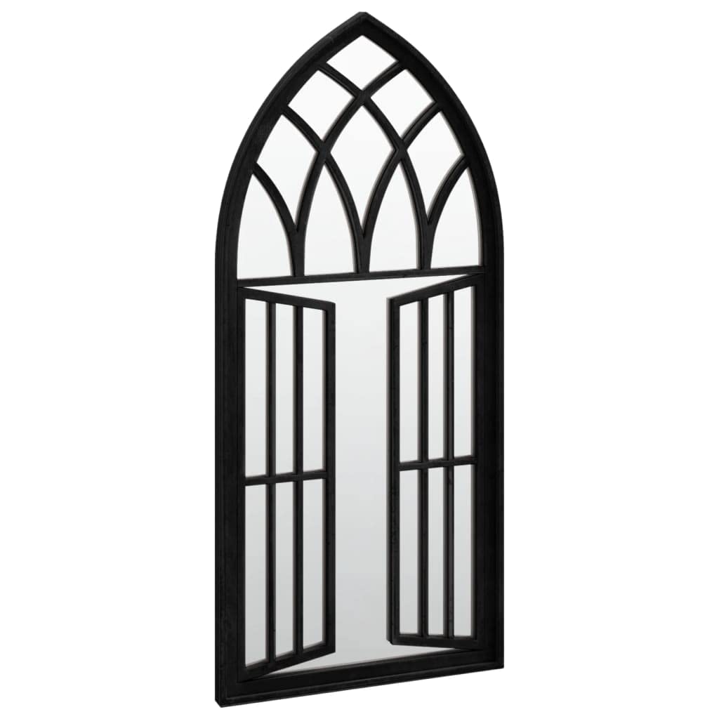 Espejo de jardín negro de hierro, 100 x 45 cm, espejo de pared con efecto oxidado, para decoración de jardín, espejo colgante con cristal para reflexión de la luz y aumento de espacio en