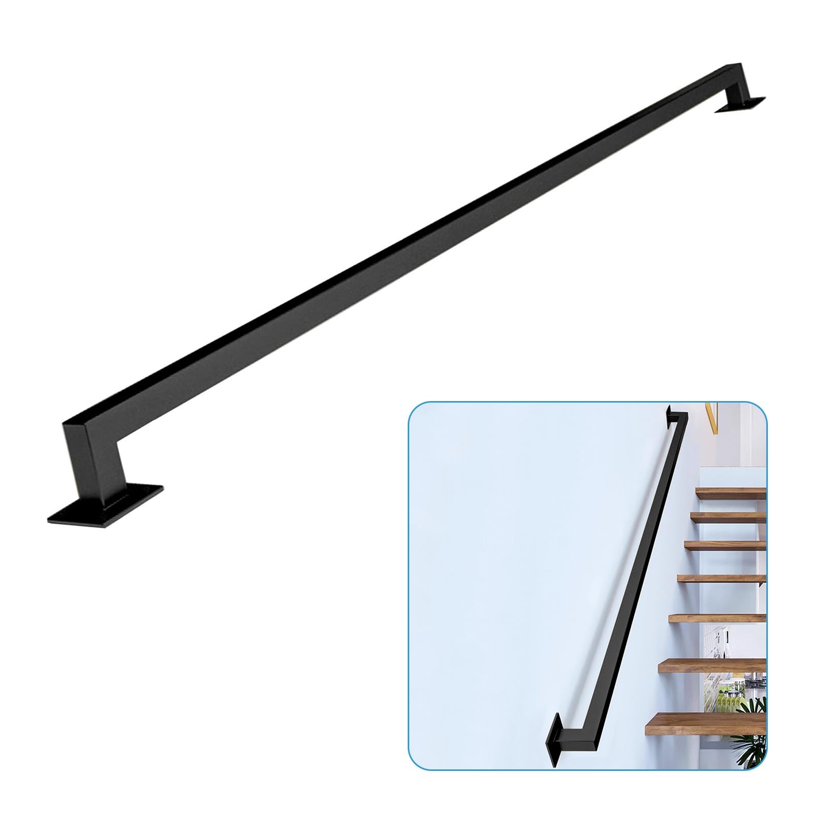 Attrex Black Stair Handrail /White/Gold 60Cm 1M 150Cm 2M 300Cm Banister Rail Brackets Wrought Iron Grab Rail Safety Hand Rail Support Kit - Stairway Railing Outdoor Railing(,16Ft/480Cm)
