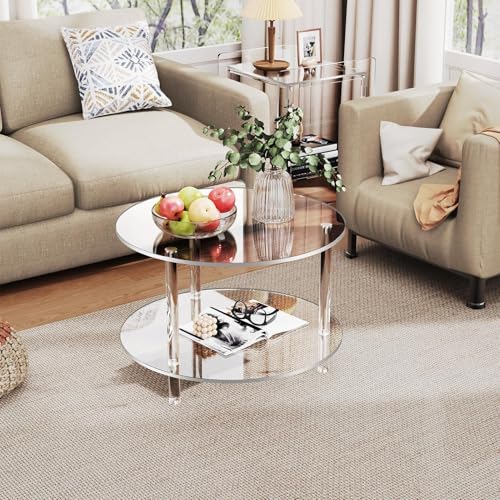 Acrylic Coffee Table, Round Center Table, Double Layers Design, Convenient Installation, Home Aesthetic Decoration, Modern Furniture for Home, Studio and Hotel, 40 x 40 x 42 cm – Image 6