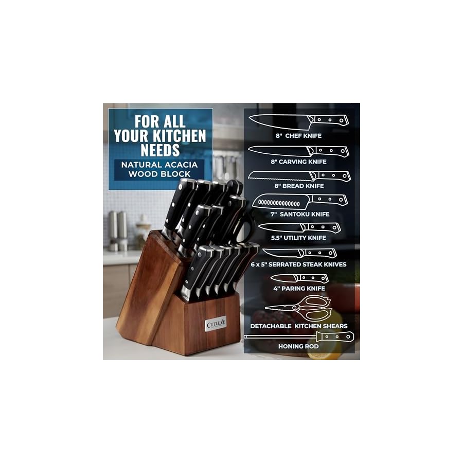 Cutluxe-15-Piece-Knife-Block-Set--Kitchen-Knife-Set-Professional-Chef-Knife-Set-with-Block-Ultra-Sharp-High-Carbon-German-Stainless-Steel-Full-Tang-Acacia-Wood-Block--Artisan-Series Cutluxe 15-Piece Knife Block Set – Kitchen Knife Set, Professional Chef Knife Set with Block, Ultra Sharp High Carbon German Stainless Steel, Full Tang, Acacia Wood Block – Artisan Series