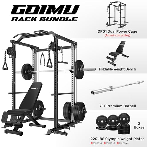 Image of DP01 Power Cage, 2000LBS Squat Rack with Cable Crossover and Dual Independent Pulley System, Full Cage for Full Body Training, Power Rack with More Training Attachments for Home Gym