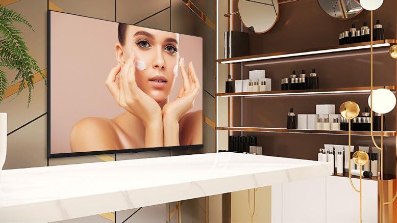 Avarro V2-P55ES display showing a beauty product advertisement.