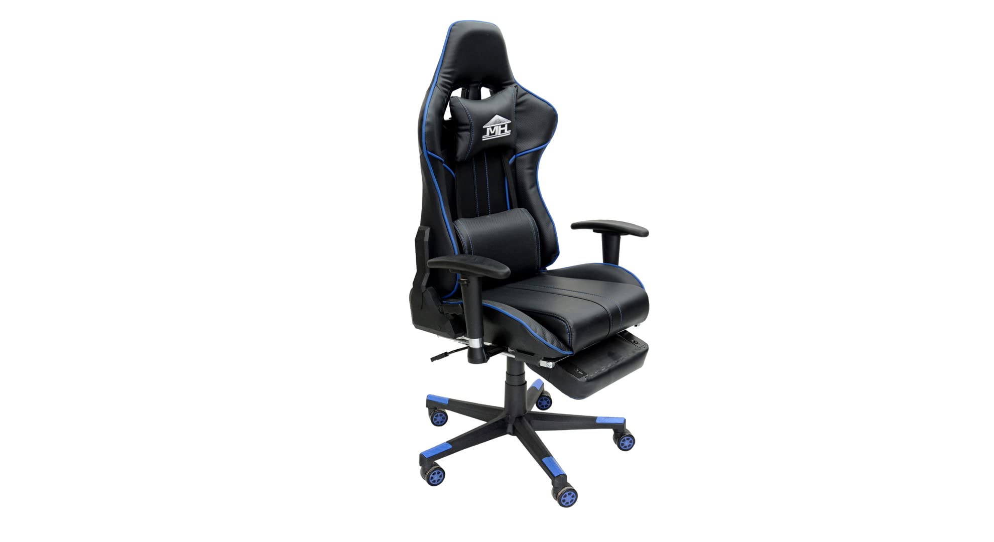 Executive computer gaming chair RJ-8887 Video Computer Gaming Chair with fully reclining foot rest and soft leather (Black & Blue)