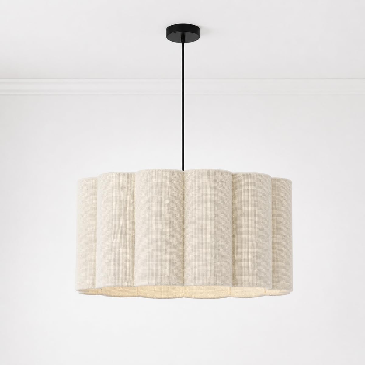 CGC Lighting Indoor Ceiling lampshade Scalloped Large 48cm Width Drum Shape Ceiling Hanging Floor lamp (Cream Fine Linen)