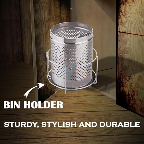 Image of Stainless Steel Open-Top Dustbin Holder Trash Bin Holder Kitchen Storage Wall Mount Modular Kitchen Fixture Hold 10 inch Width Dustbin Stand For Kitchen Cabinet(Pack of 1)(NHSP)