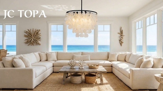 JC TOPA 17.7” Capiz Shell Chandelier, 4-Light Coastal Modern