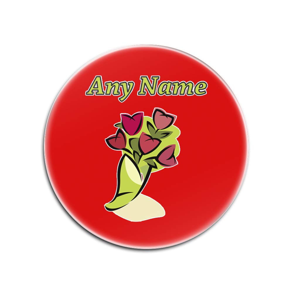 Sous-verre en verre rouge et rose rond personnalisable avec motif plante naturelle