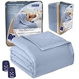 Thermee Micro Flannel Heated Blanket King Size - 10 Settings, Programmable, Rapid Heating - English Blue