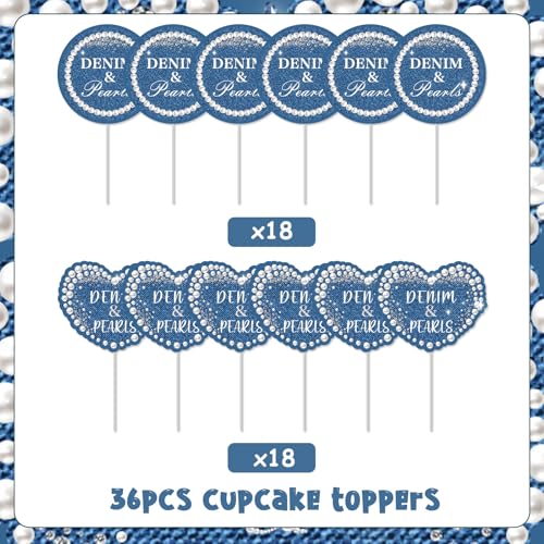Décorations de cupcakes denim et perles réutilisables pour buffet