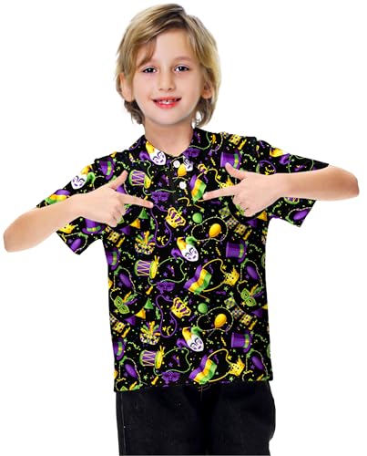 Image of AOBUTE Kids 4th of July Polo American Flag Short Sleeve Button Down Shirts Tops 3-14 Years