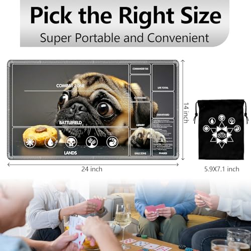 Image of for MTG Playmat with Card Storage Bag,Non-Slip Rubber Base & Smooth Surface 24x14in,Beginner-Friendly Magic Mat for Commander Deck,Cute Dog