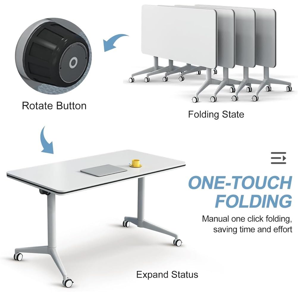 Mesa de conferencias plegable portátil con ruedas bloqueables, escritorio de entrenamiento móvil para oficina, aula y sala de reuniones
