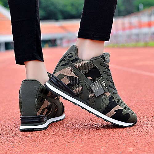 WILTENA Womens Mesh Breathable Camouflage Sneakers Ladys Invisible High-Heeled Wedge Platform Shoes Size 8 Army-Green