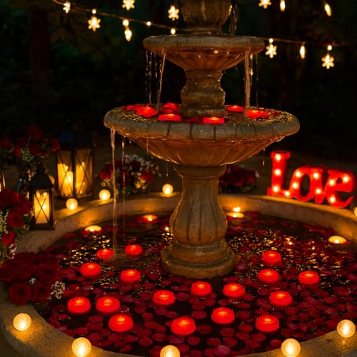 Image of Aignis 12pcs Flameless LED Floating Candles, Red Rose Plastic Tealights Battery Operated, 120+ Hours Glow Time, Cozy Light for Romantic Pool /Bathtub /Hot Bath /Wedding Centerpiece Decor(D2.83 * H1.42)