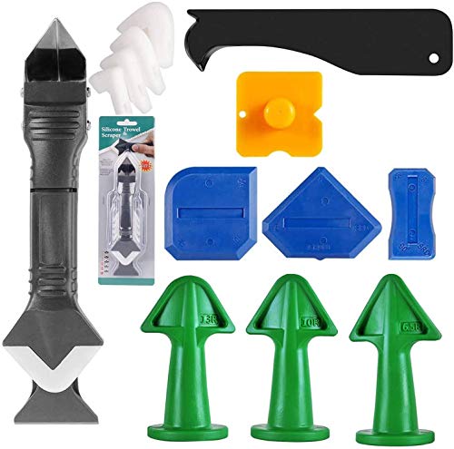 Caulking Finishing Tool Kit, 3 in 1 Stainless Steelhead Caulking Tools Sealant Caulk Grout Remover Scraper Silicone Finishing Tools Silicone Nozzle Applicator For Kitchen Bathroom Window Sink Joint