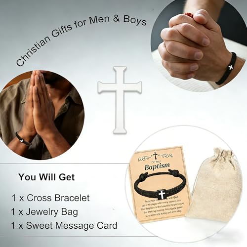 Image of Cross Bracelet Gifts for Baptism First Communion Confirmation, Christian Religious Christening Gift for Boys Men Son Girls Grandson Nephew Godson Teens