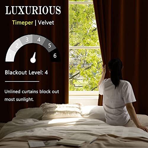 Timeper Burnt Orange Velvet Curtains - Light Blocking Luxury Fall Curtains For Nursery Bedroom Decor, Back Tab & Rod Pocket Privacy Window Treatment Set For Gallery/Store, W52 X L84, 2 Panels #TOP5