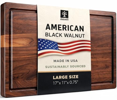 Walnut Wood Cutting Board for Kitchen, Reversible Wooden Cutting Board With Juice Grooves - Chopping Board, Charcuterie Serving Tray Made in USA (Walnut, 17x11x0.75)