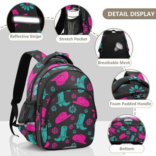 Western Cowgirl Flowers Backpack for School Study Book Bag Laptop Backpack Work Travel Computer Bags3