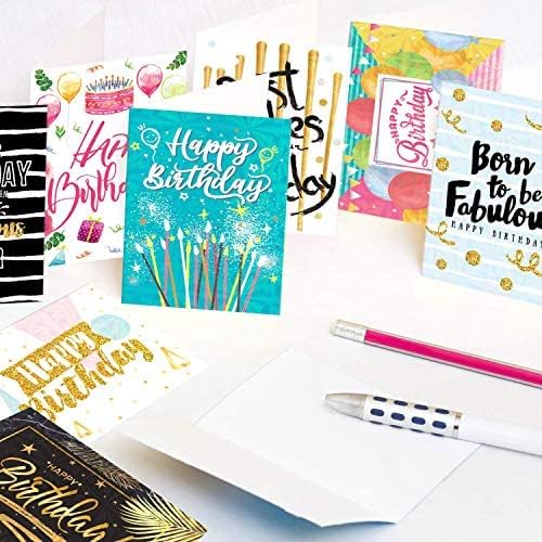 Deeplay 24 Birthday Posters Assortment, Elegant Bulk Notes Embossed with Gold Foil Letters, with Envelopes and Stickers ( 4.7''*6.7")
