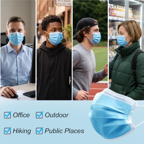 Image of LEMENT 100 Pcs Disposable Face Masks,Blue Disposable Mask 3 Ply Face Masks