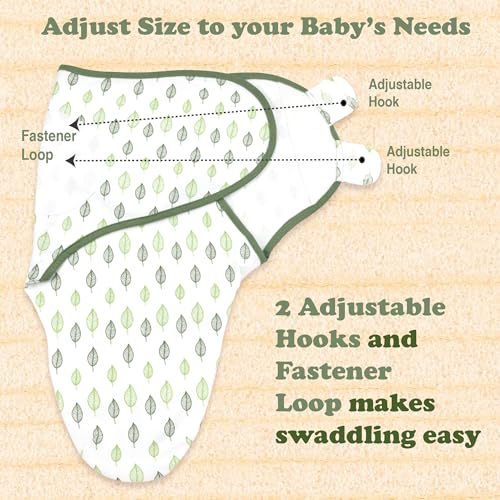 Image of Swaddles for Newborns - 3-Pack Infant Swaddles 0-3 Months - Adjustable Swaddle Sleep Sack - Soft Organic Cotton Baby Wrap for Safe & Cozy Sleep (Green Leaf)
