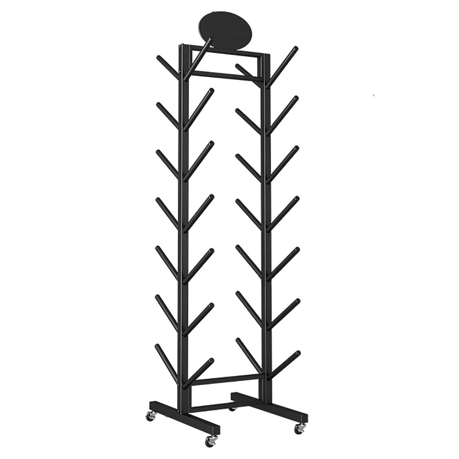 Heavy Duty Yoga Mat Rack, 7-poziomowy wolnostojący uchwyt do rolek i mat piankowych, wytrzymała żelazna rama z gładkim czarnym wykończeniem, organizator oszczędzający miejsce do domowej siłowni i użyt