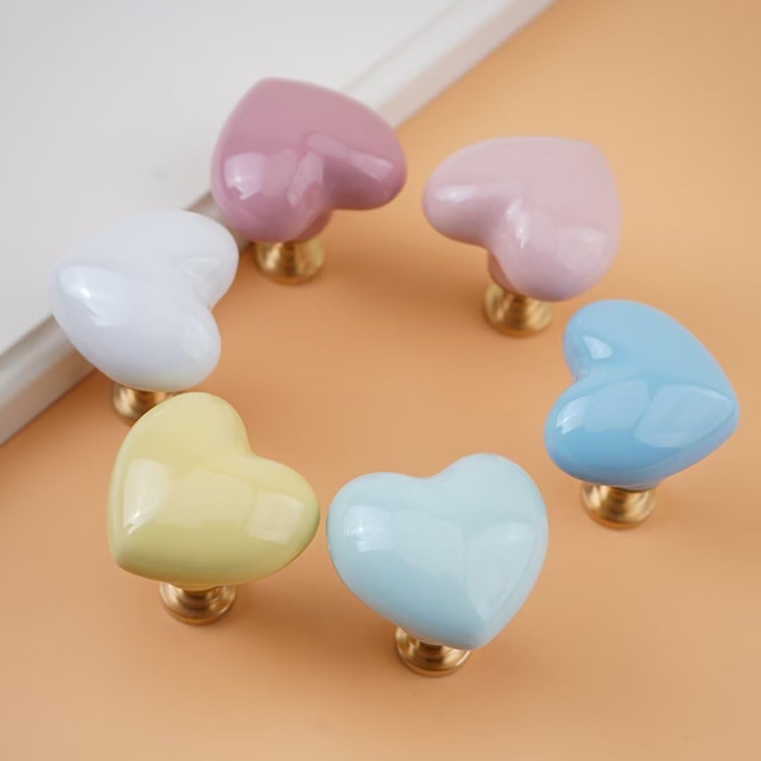 10 pomelli in ceramica a forma di cuore, per mobili da cucina, armadietti, cassetti, per la camera dei bambini, per comò, armadi, decorazioni per la casa, con base in ottone
