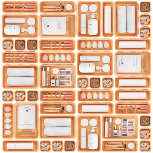 Image of A-LUGEI【𝟰𝟲𝗣𝗖𝗦】【5 Size】Tool Box Organizer Tray Divider Set, 【Orange】 Desk Drawer Organizer,Garage Organization and Storage Toolbox Accessories Rolling Tool Chest Cart Cabinet WorkBench Part