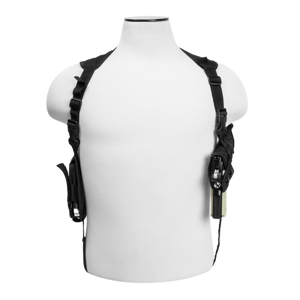 VISM by NcStar Ambidextrous Horizontal Shoulder Holster with Double Magazine Holder, Black (CV2909)