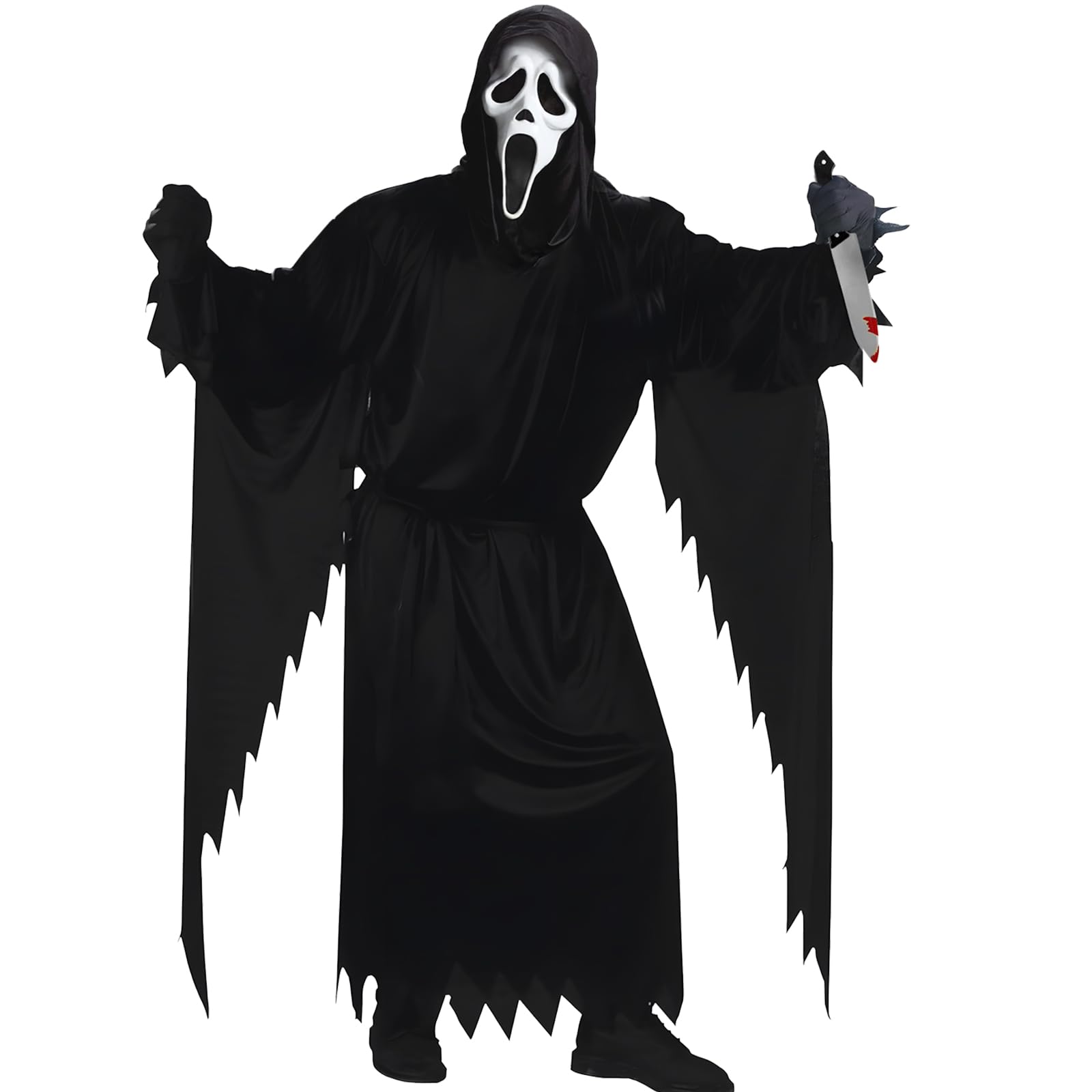 LXUBDXY Disfraz Scream, Unisex Disfraz Ghostface con Máscara de Scream, Cinturón, Cuchillo de Utilería y Dos Guantes, Disfraces Halloween Adulto, para Carnaval, Halloween, Fiesta, Cosplay