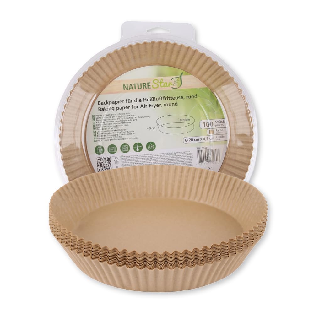 NatureStar Backpapier für Heißluftfritteuse, rund, 1000 Stück, Papier, braun (Ø 20 cm, 4,5 cm, 1000, stück)