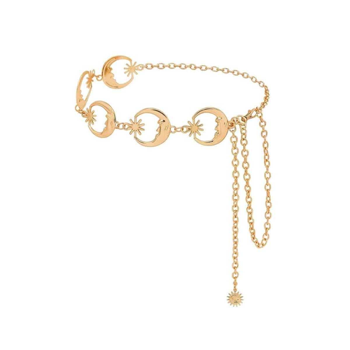 Waist Chain for Women for Saree, Gold Waist Belt for Women Dresses, Metal Chains Belts for Women, Moon Star Element Stylish Clothes Accessories for Blazer, Suit, Dress, Gown