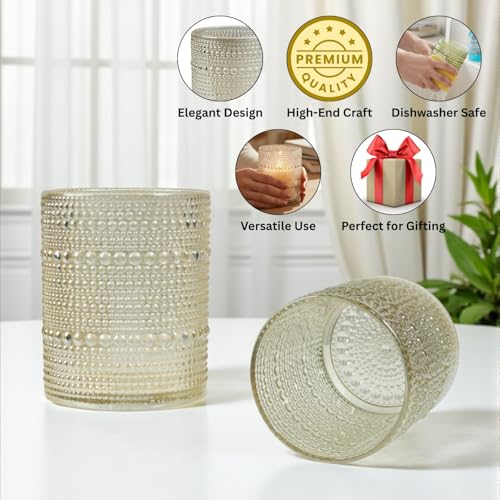 Image of Kookee Jupiter Vintage Hobnail Bubble Glass Old Fashioned Whiskey Tumbler Set of 6 | Cocktail, Scotch, Bourbon | Textured Barware Glasses Set, 300ml (12226)